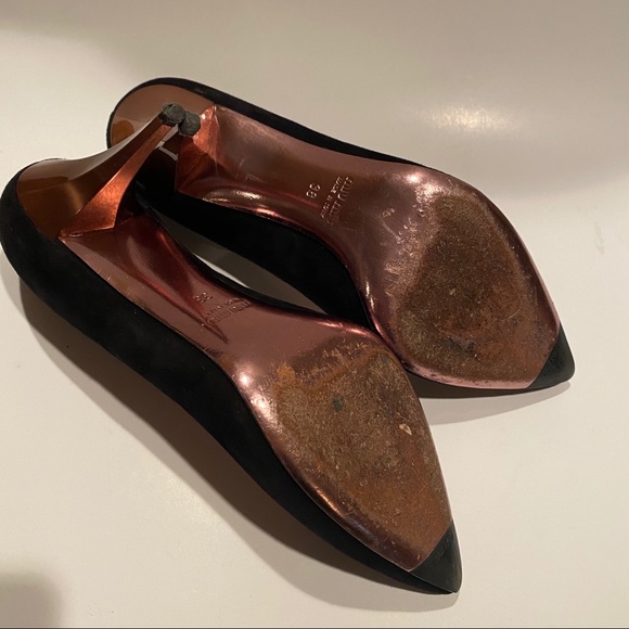 Miu Miu Heels Pointed Toe Classic Suede Black Gold - Picture 7 of 10